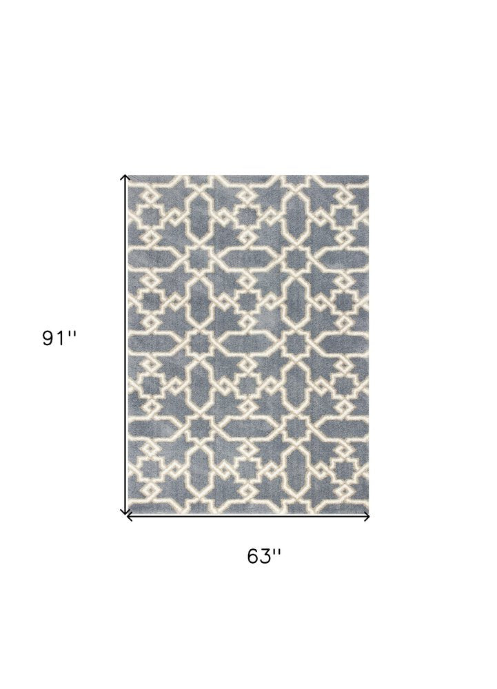 3' X 5' Slate Blue And Ivory Geometric Area Rug