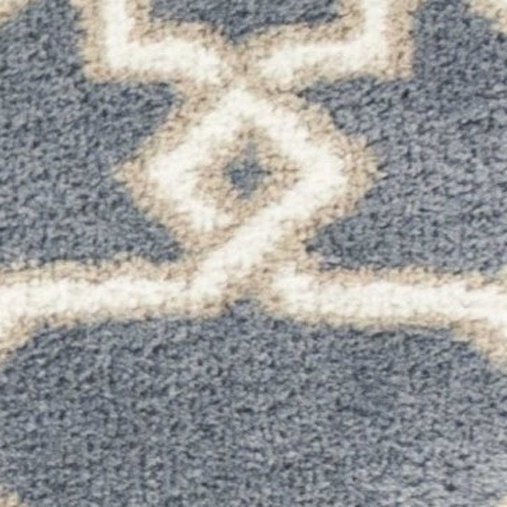 5' X 8' Slate Blue And Ivory Geometric Area Rug