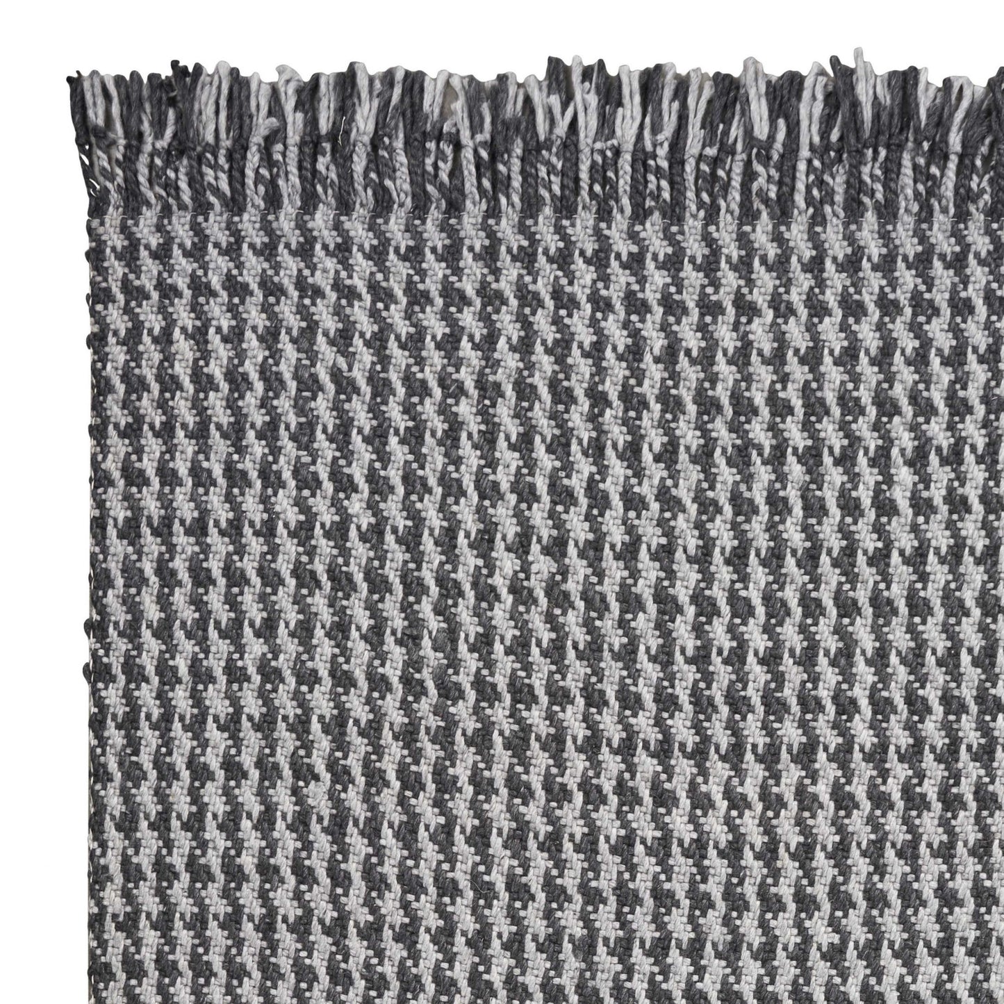 9' X 12' Grey Hand Woven Houndstooth With Braided Fringe Indoor Area Rug