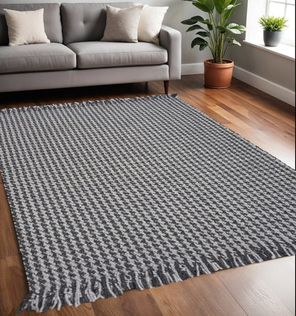 3' X 5' Gray And Light Gray Wool Houndstooth Hand Woven Area Rug