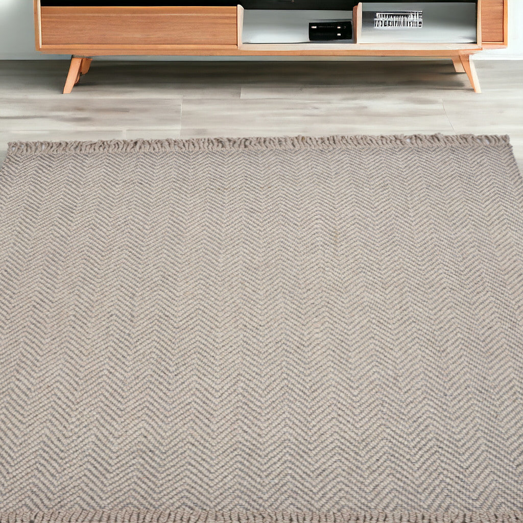 8' X 10' Oatmeal Beige Hand Woven Herringbone Indoor Area Rug