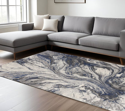 5' X 8' Blue And Gray Abstract Area Rug