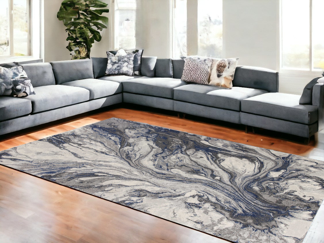 5' X 8' Grey Machine Woven Abstract Watercolor Indoor Area Rug