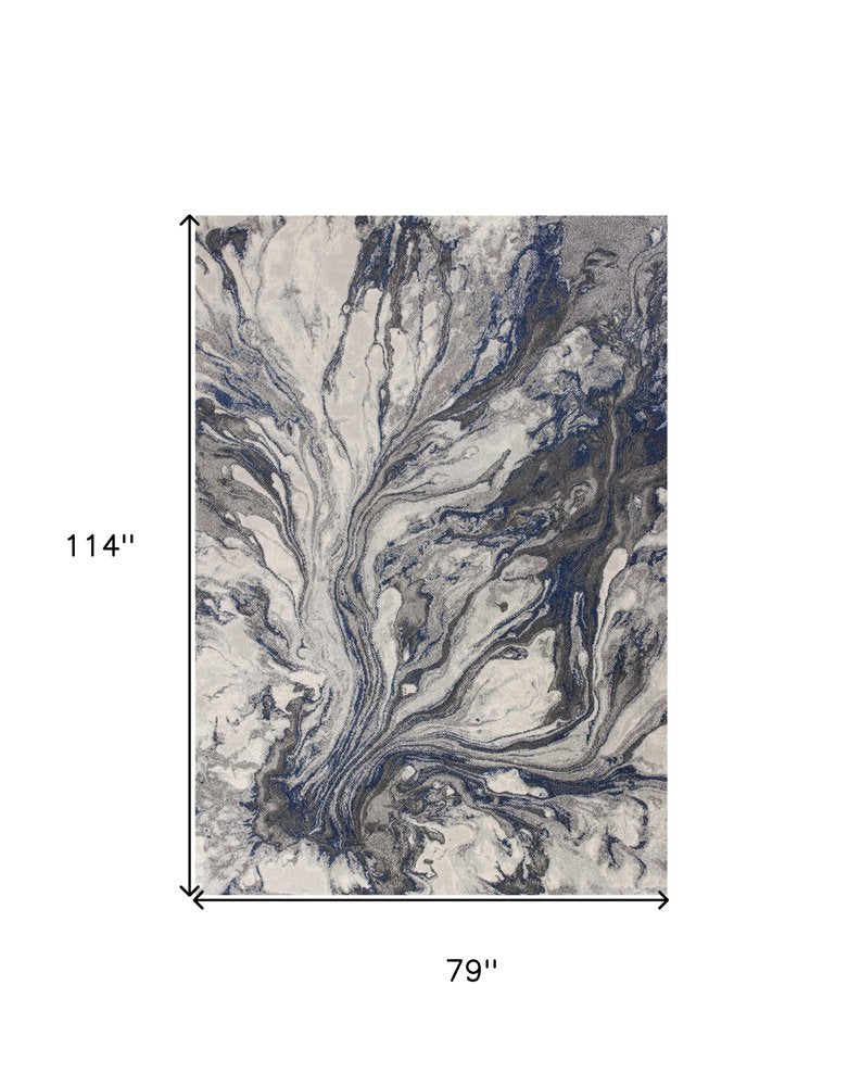 5' X 8' Blue And Gray Abstract Area Rug