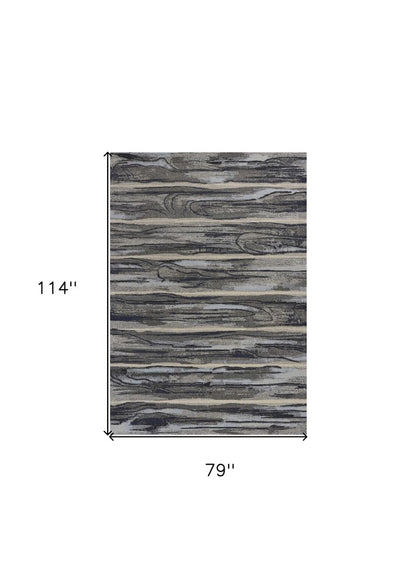 5' X 8' Gray Blue And Black Abstract Area Rug
