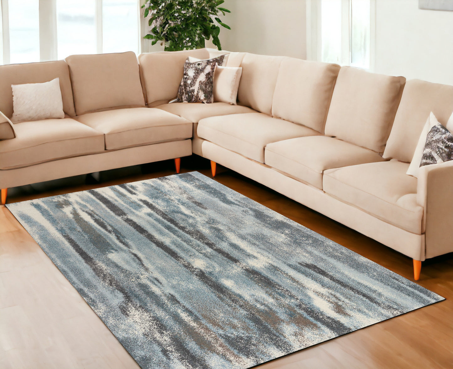 5' X 8' Teal Abstract Brushstrokes Indoor Area Rug