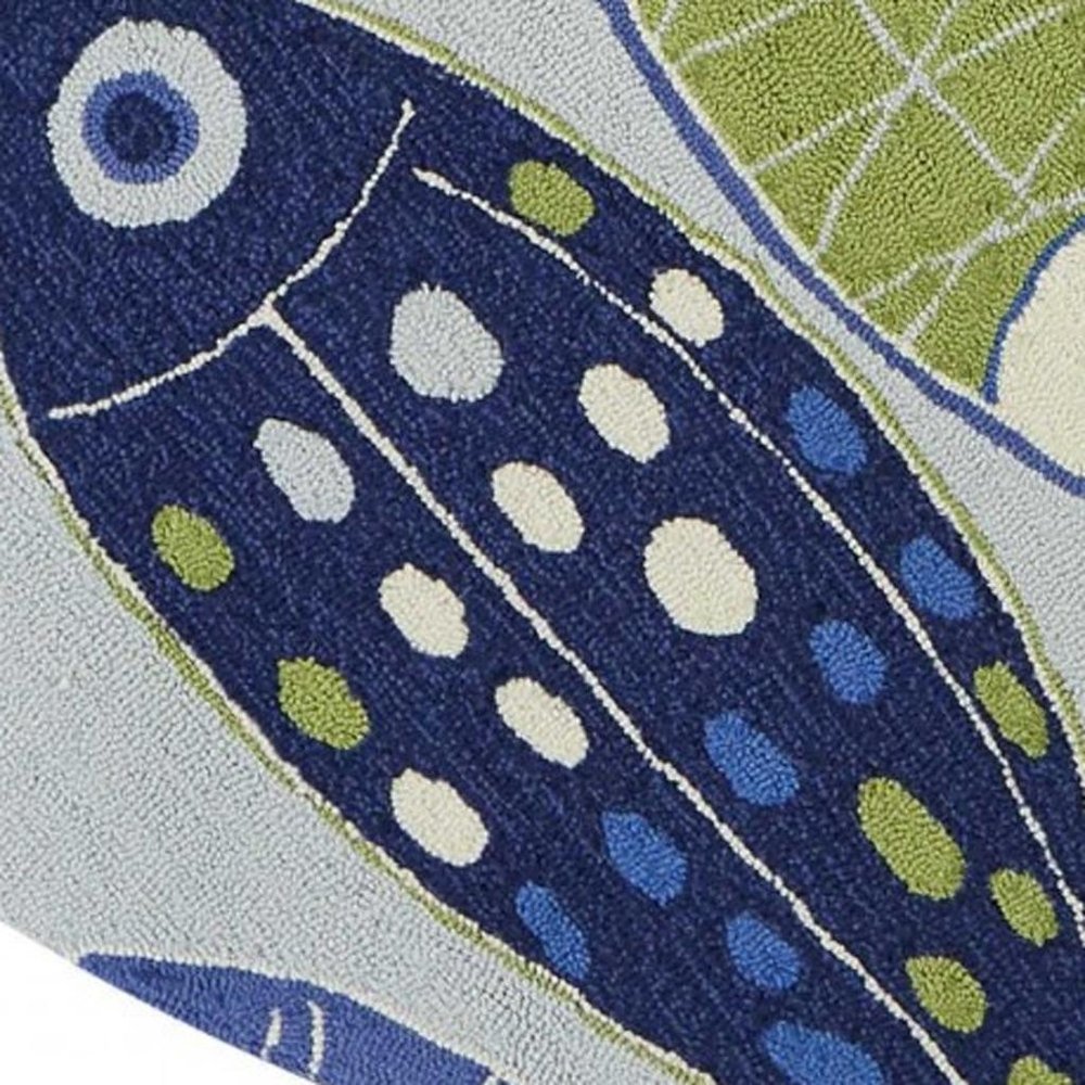 7' X 9' Blue Ivory And Green Fish Hand Tufted Area Rug