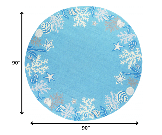 3' X 5' Blue Gray And White Fish and Coral Hand Hooked Area Rug