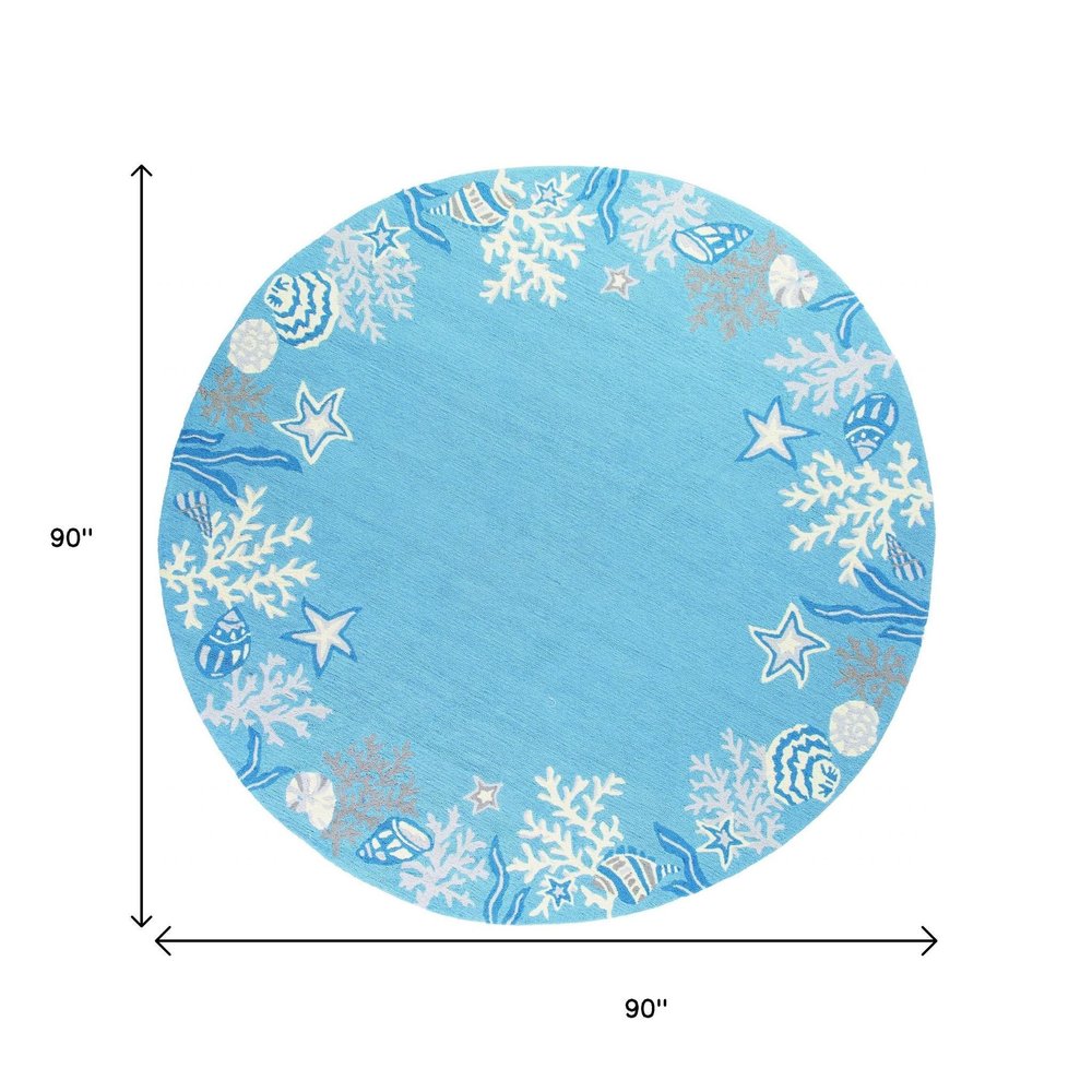 3' X 5' Blue Gray And White Fish and Coral Hand Hooked Area Rug