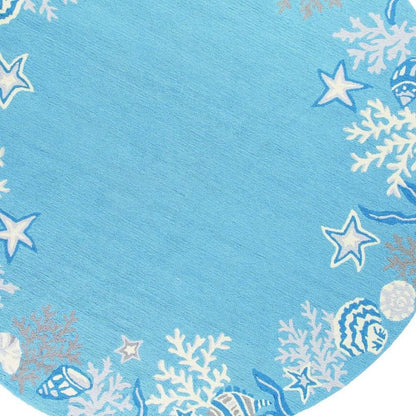 3' X 5' Blue Gray And White Fish and Coral Hand Hooked Area Rug