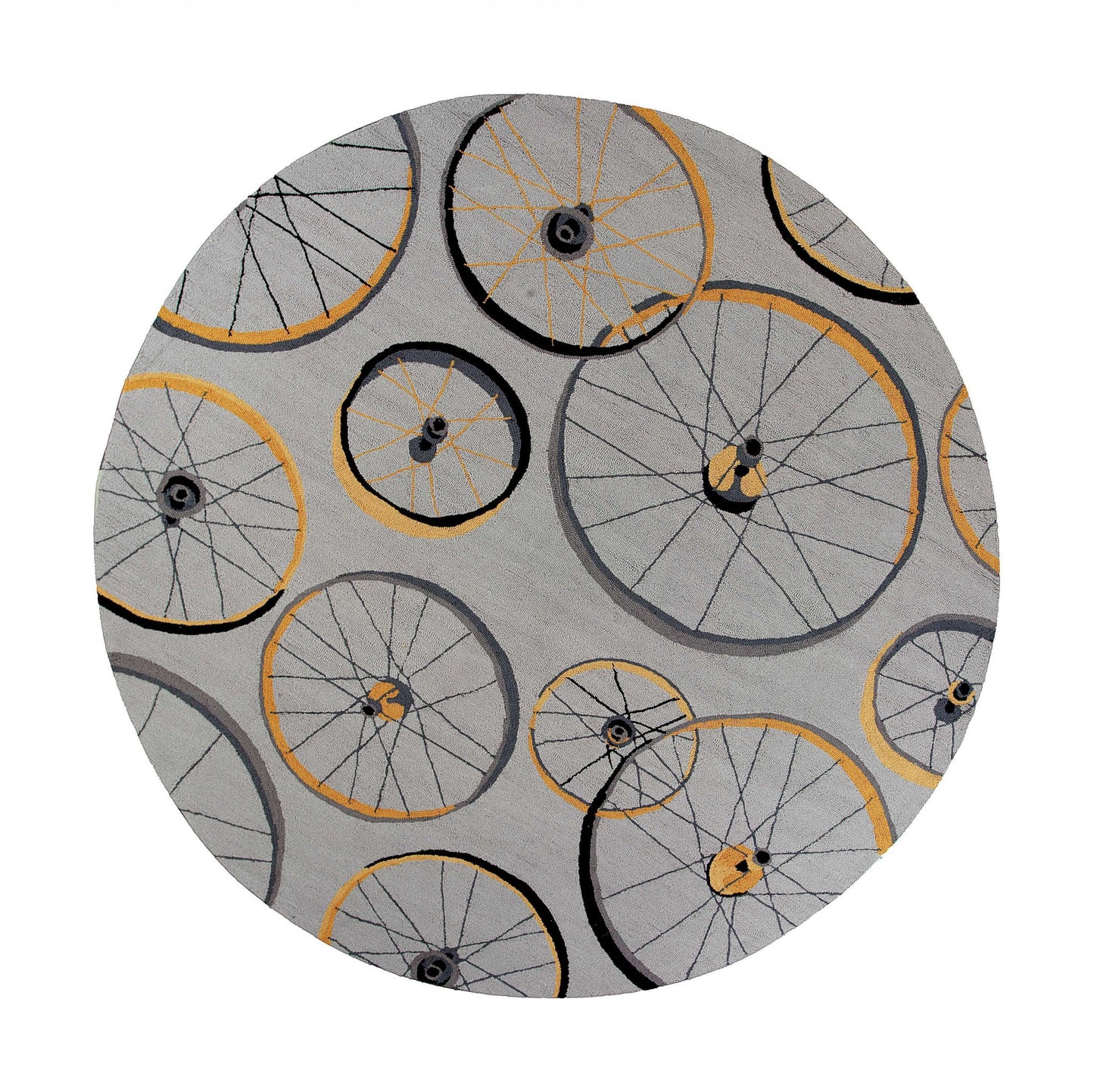 5' X 8' Grey Hand Hooked Wheels Indoor Area Rug