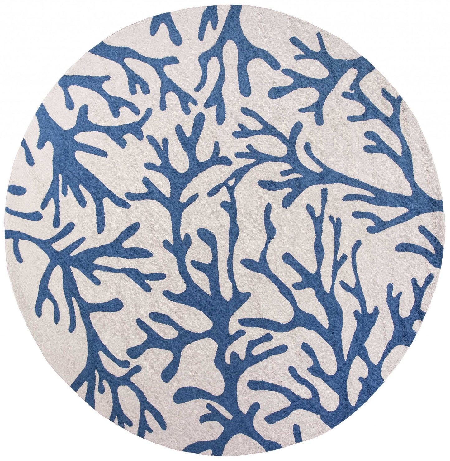 7' Round Ivory Or Blue Corals Indoor Area Rug