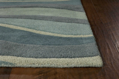 8' Ocean Blue Teal Hand Tufted Abstract Waves Indoor Runner Rug