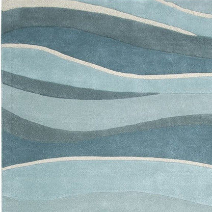 8' Ocean Blue Teal Hand Tufted Abstract Waves Indoor Runner Rug