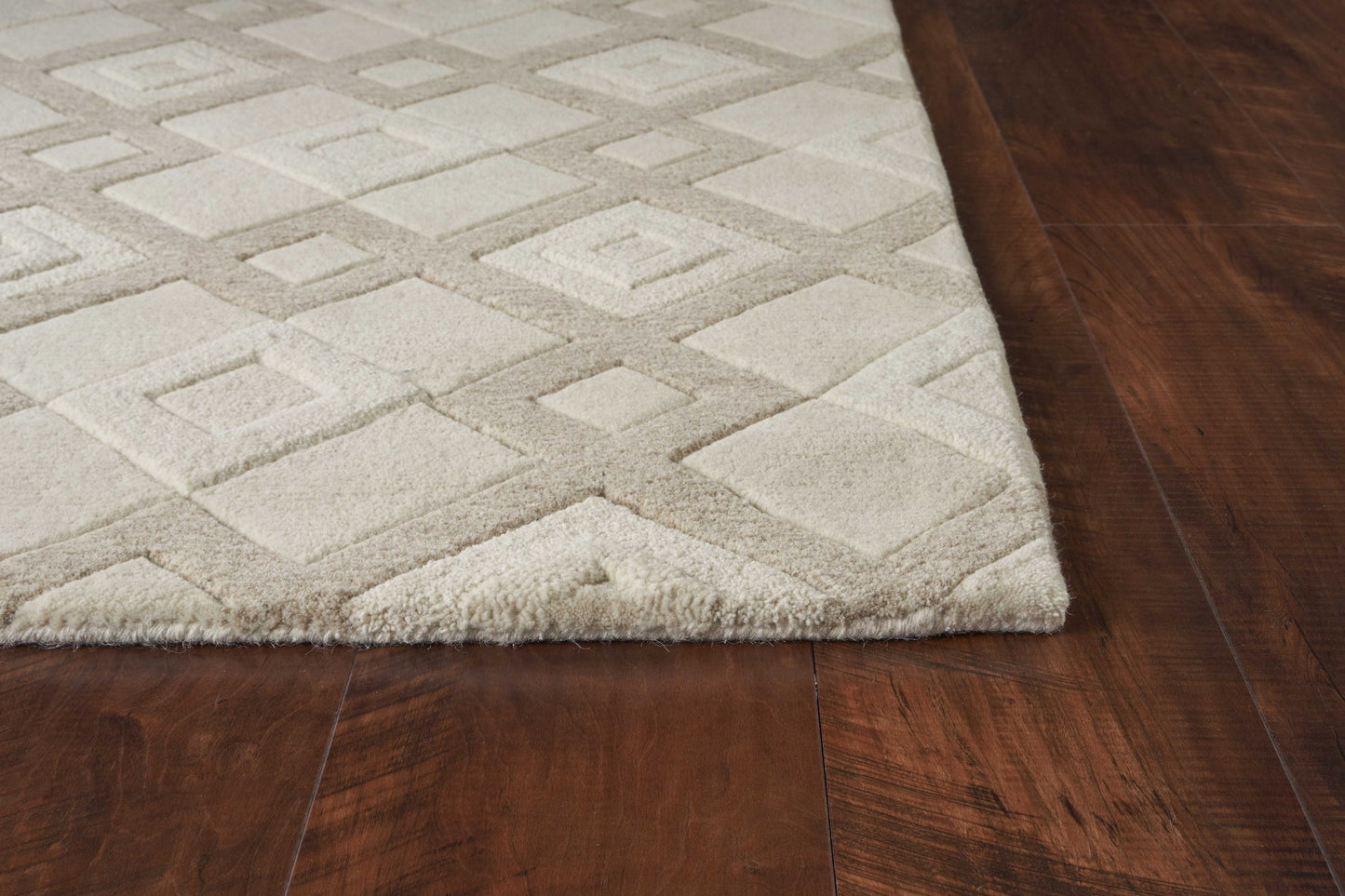 2' X 7' Ivory Diamond Tiles Wool Runner Rug