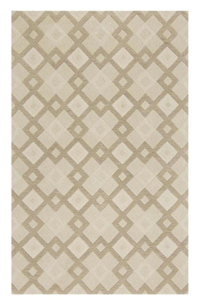 5' X 8' Ivory And Brown Wool Geometric Hand Tufted Area Rug