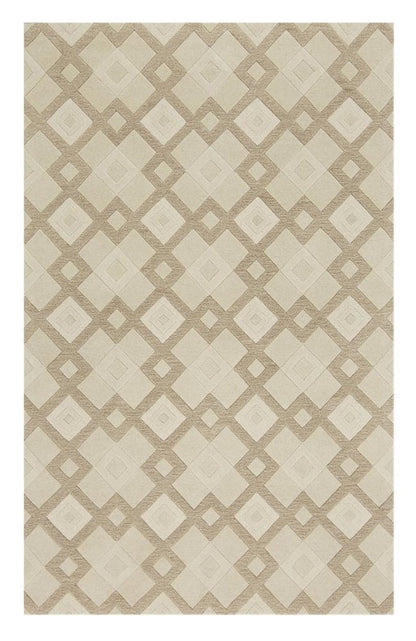 5' X 8' Ivory And Brown Wool Geometric Hand Tufted Area Rug