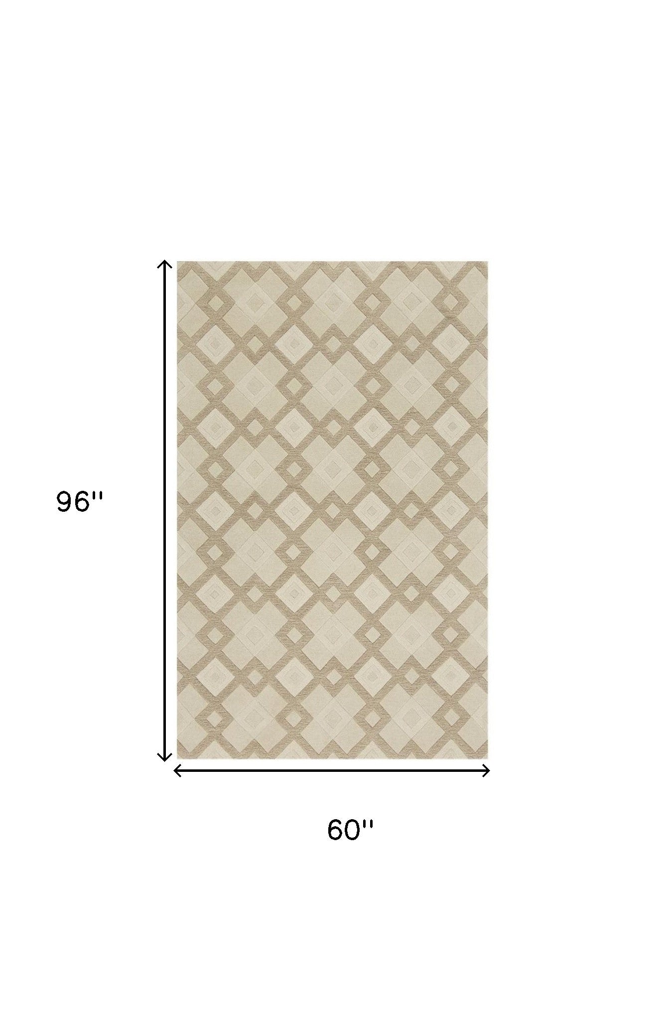 2' X 7' Ivory Diamond Tiles Wool Runner Rug