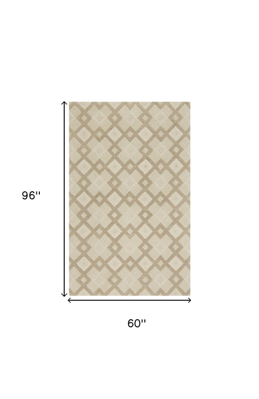 8' X 11' Ivory Wool Geometric Hand Tufted Area Rug