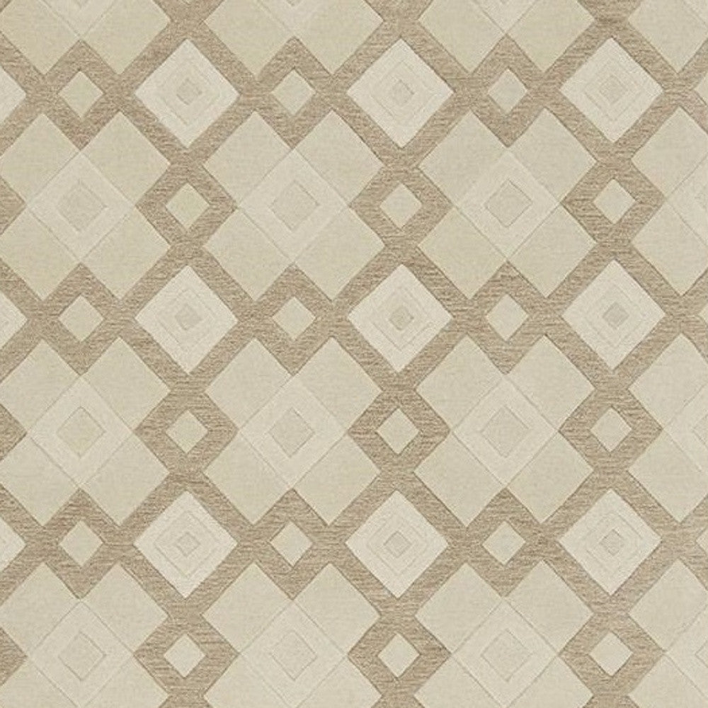 2' X 7' Ivory Diamond Tiles Wool Runner Rug