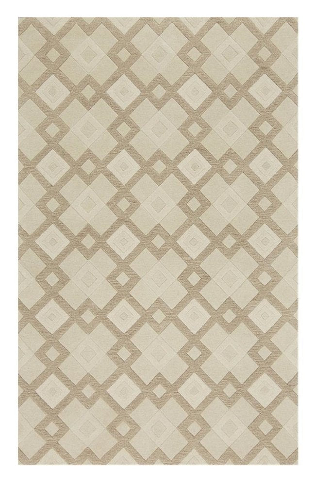5' X 8' Ivory And Brown Wool Geometric Hand Tufted Area Rug