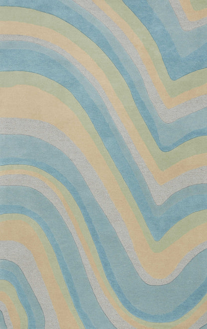 5' X 8' Blue Beige And Green Wool Abstract Hand Tufted Area Rug