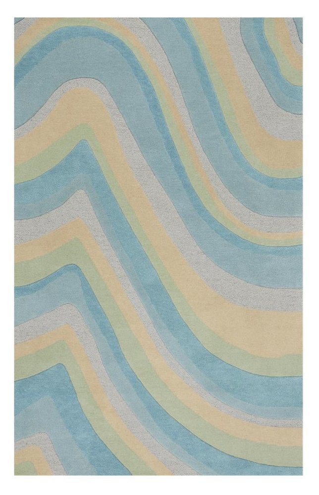 5' X 8' Blue Beige And Green Wool Abstract Hand Tufted Area Rug