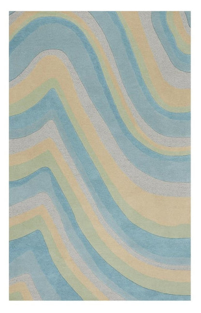 5' X 8' Blue Beige And Green Wool Abstract Hand Tufted Area Rug