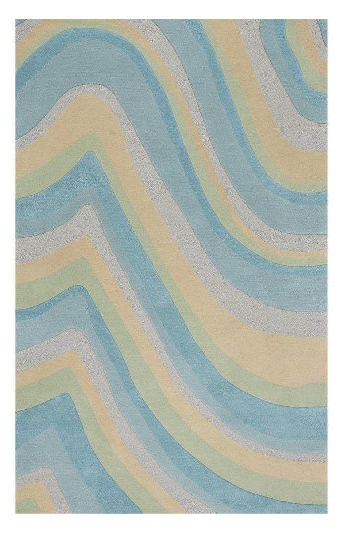5' X 8' Blue Beige And Green Wool Abstract Hand Tufted Area Rug