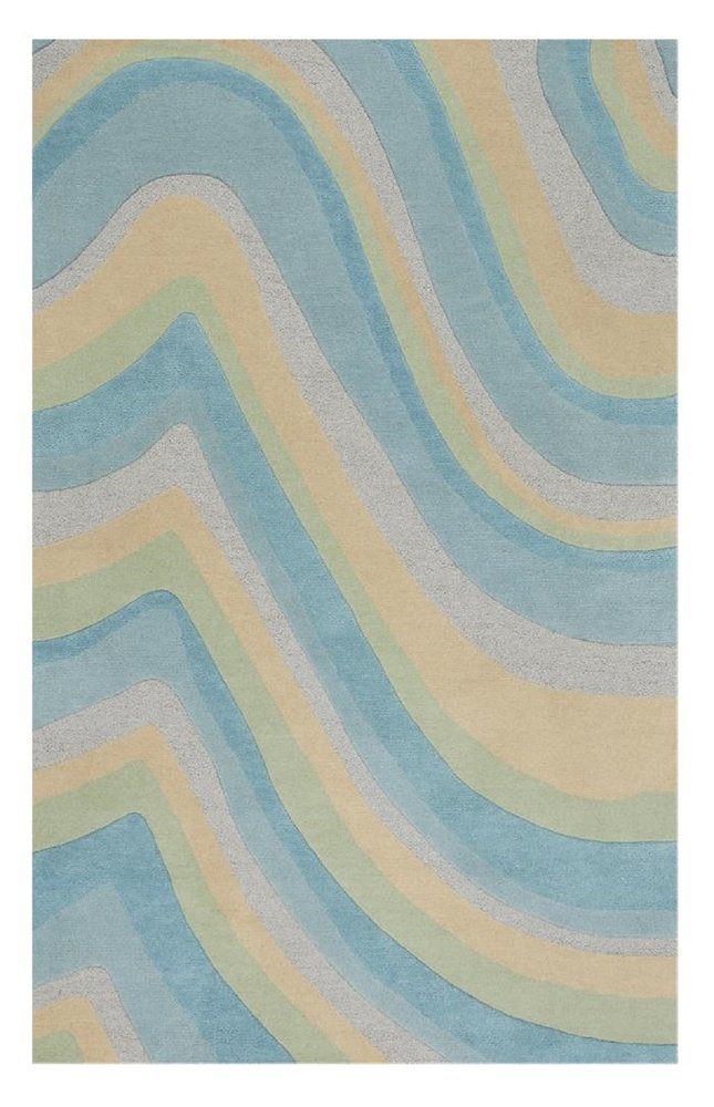 5' X 8' Blue Beige And Green Wool Abstract Hand Tufted Area Rug