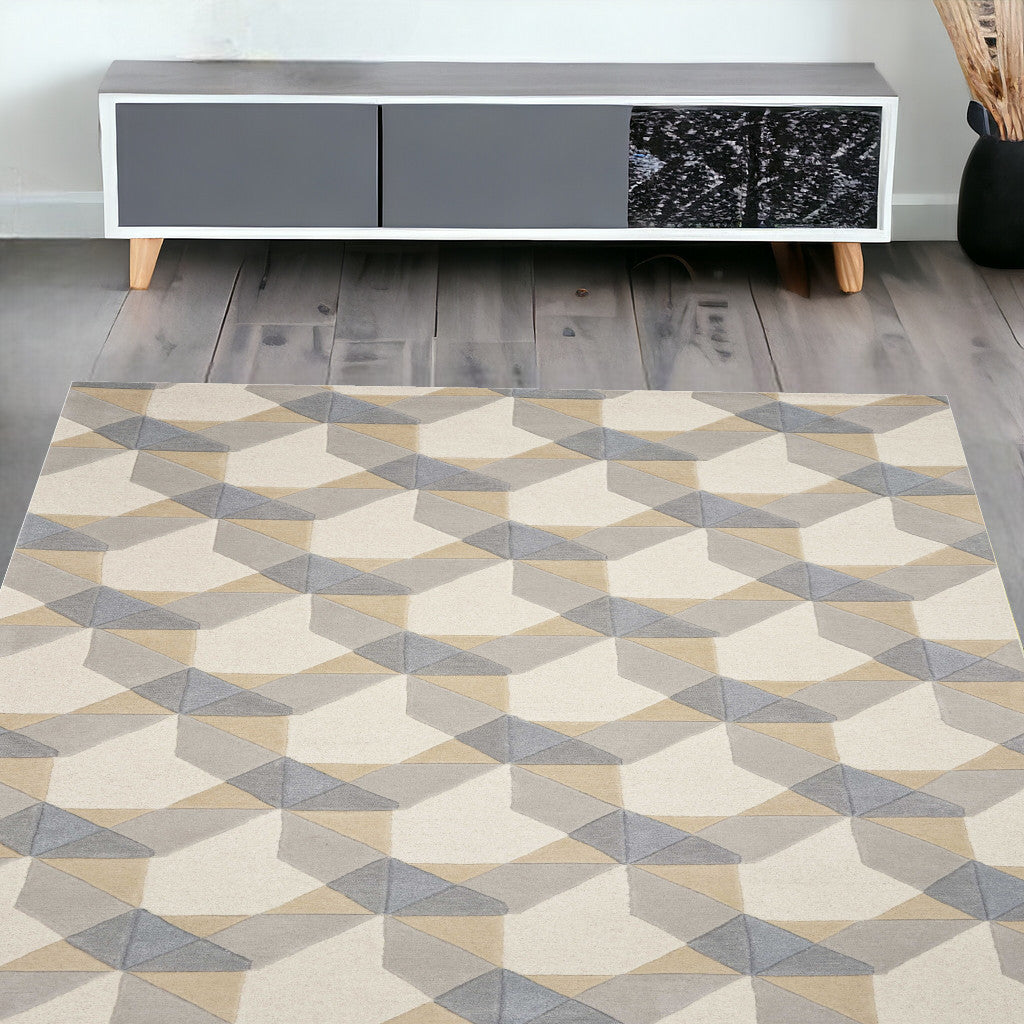 2' X 7' Ivory Or Grey Geometric Wool Runner Rug