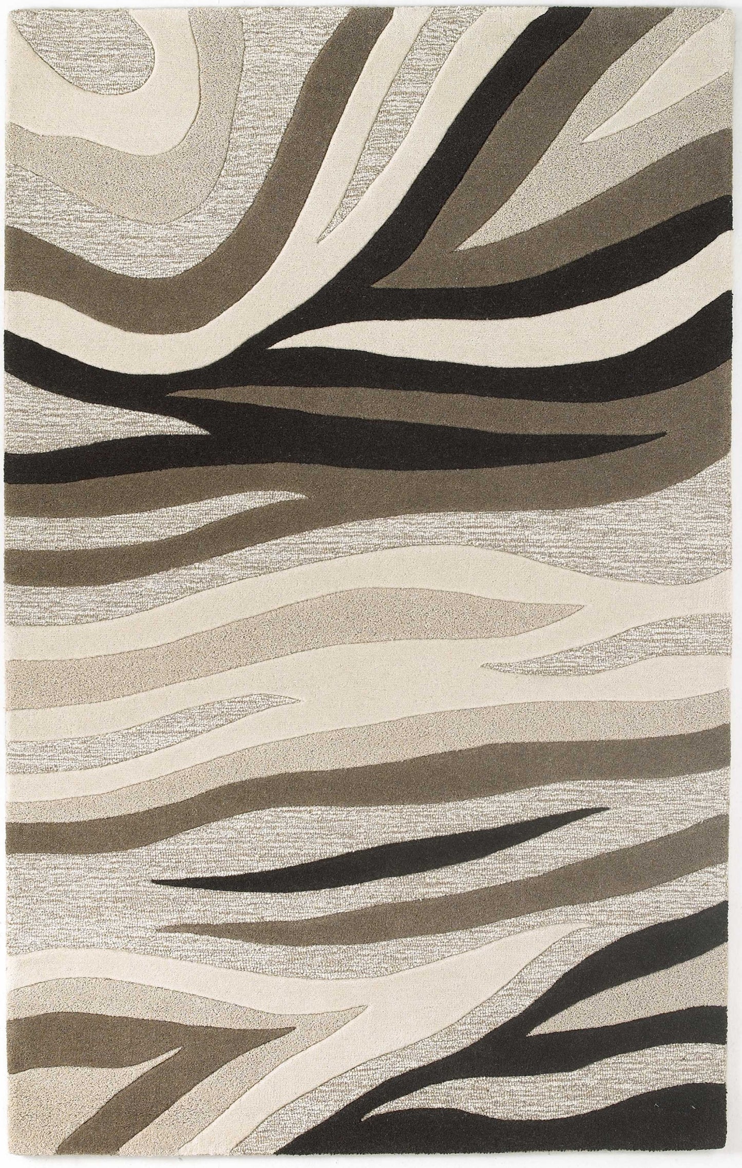 5' X 8' Natural Beige Hand Tufted Abstract Waves Indoor Area Rug