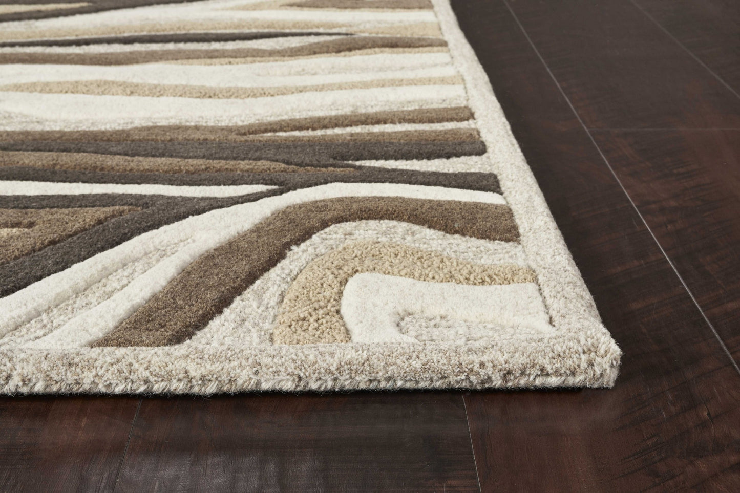 5' X 8' Natural Beige Hand Tufted Abstract Waves Indoor Area Rug