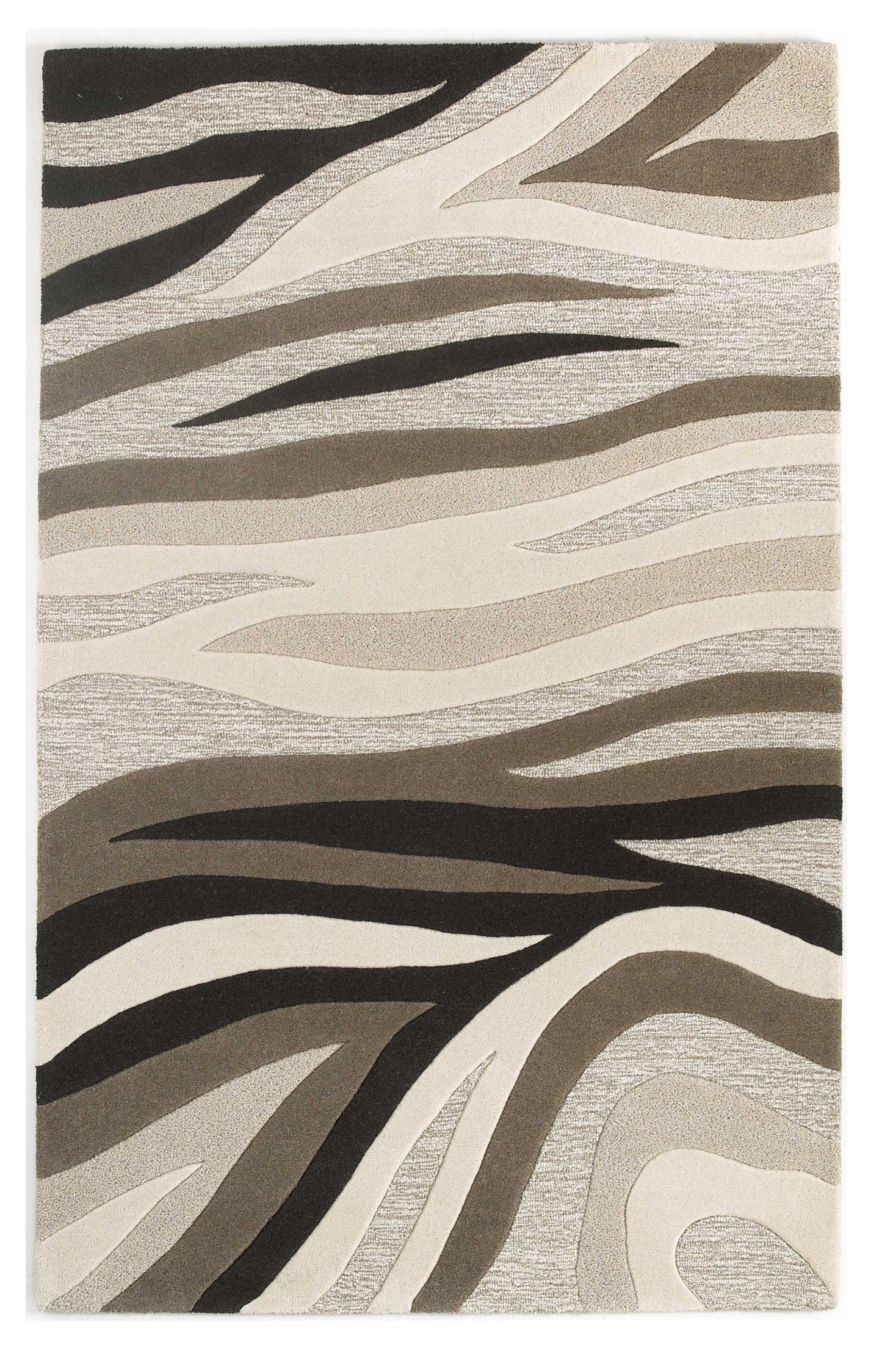 5' X 8' Natural Beige Hand Tufted Abstract Waves Indoor Area Rug