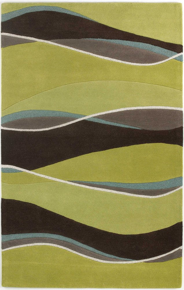 5' X 8' Lime Green Brown And Blue Wool Abstract Hand Tufted Area Rug