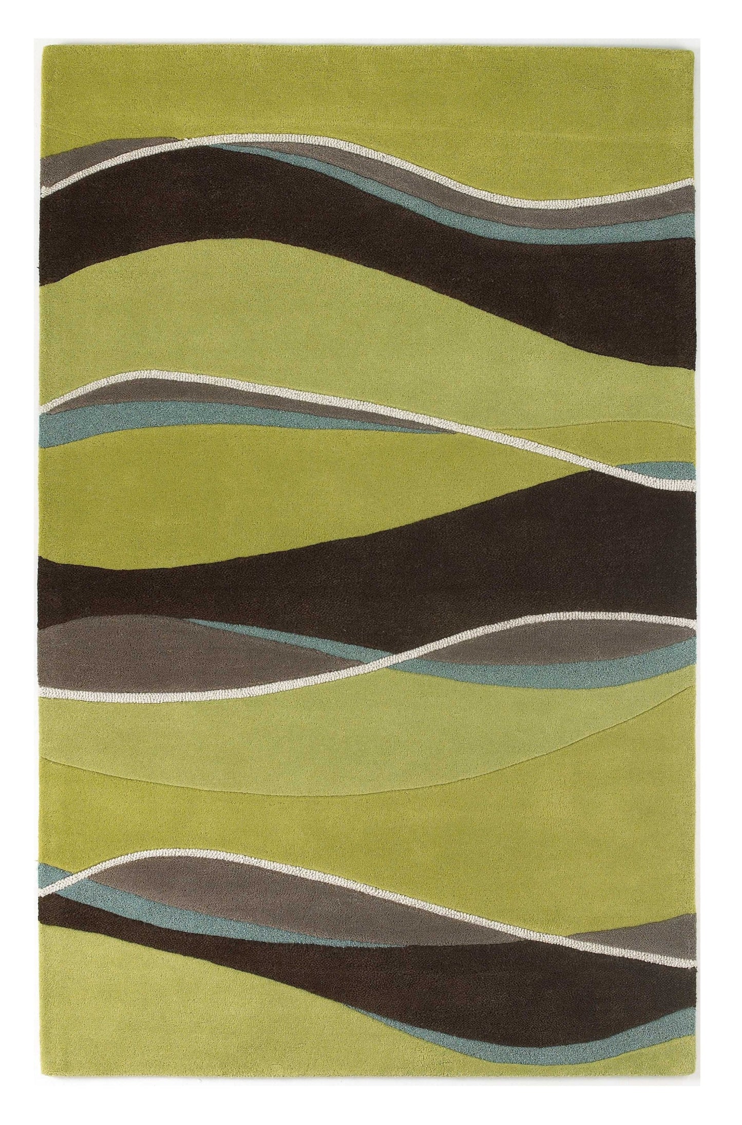 8' X 11' Lime Mocha Hand Tufted Abstract Waves Indoor Area Rug