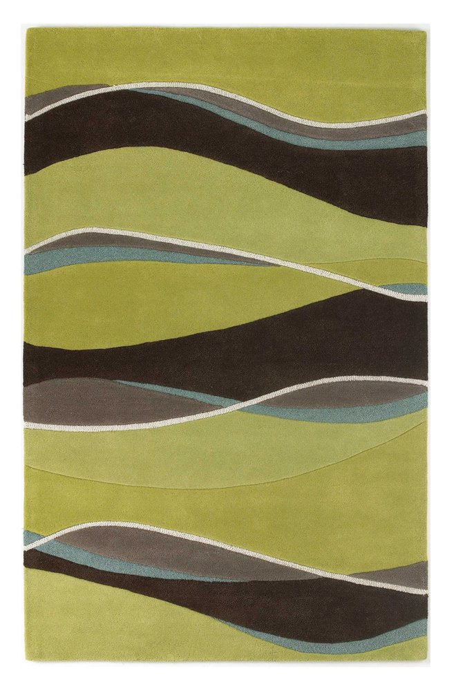 5' X 8' Lime Green Brown And Blue Wool Abstract Hand Tufted Area Rug