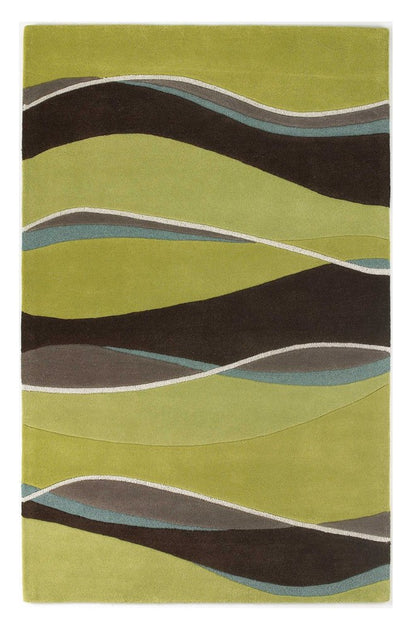 5' X 8' Lime Green Brown And Blue Wool Abstract Hand Tufted Area Rug