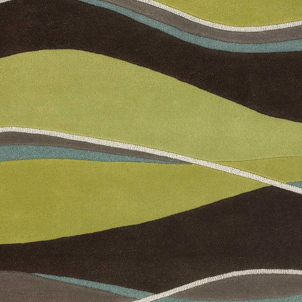 8' X 11' Lime Mocha Hand Tufted Abstract Waves Indoor Area Rug