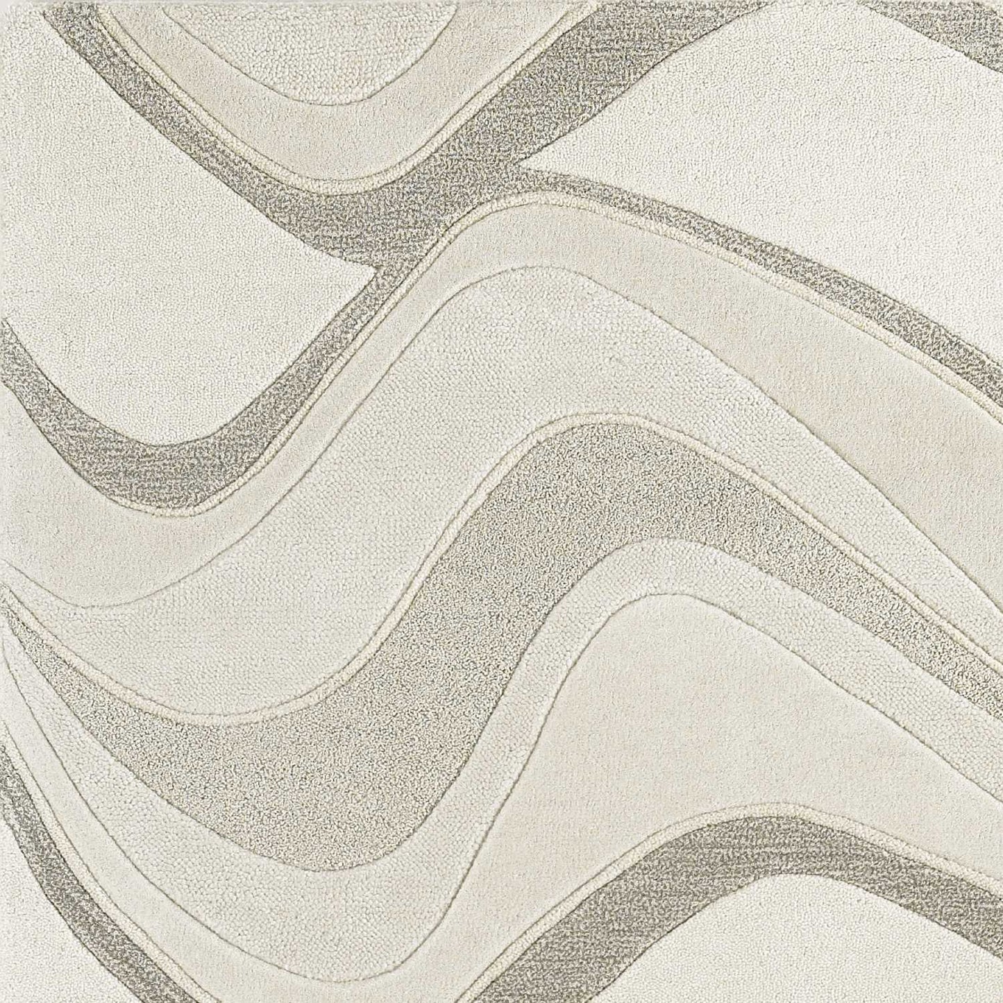 5' X 8' Ivory Hand Tufted Abstract Waves Indoor Area Rug