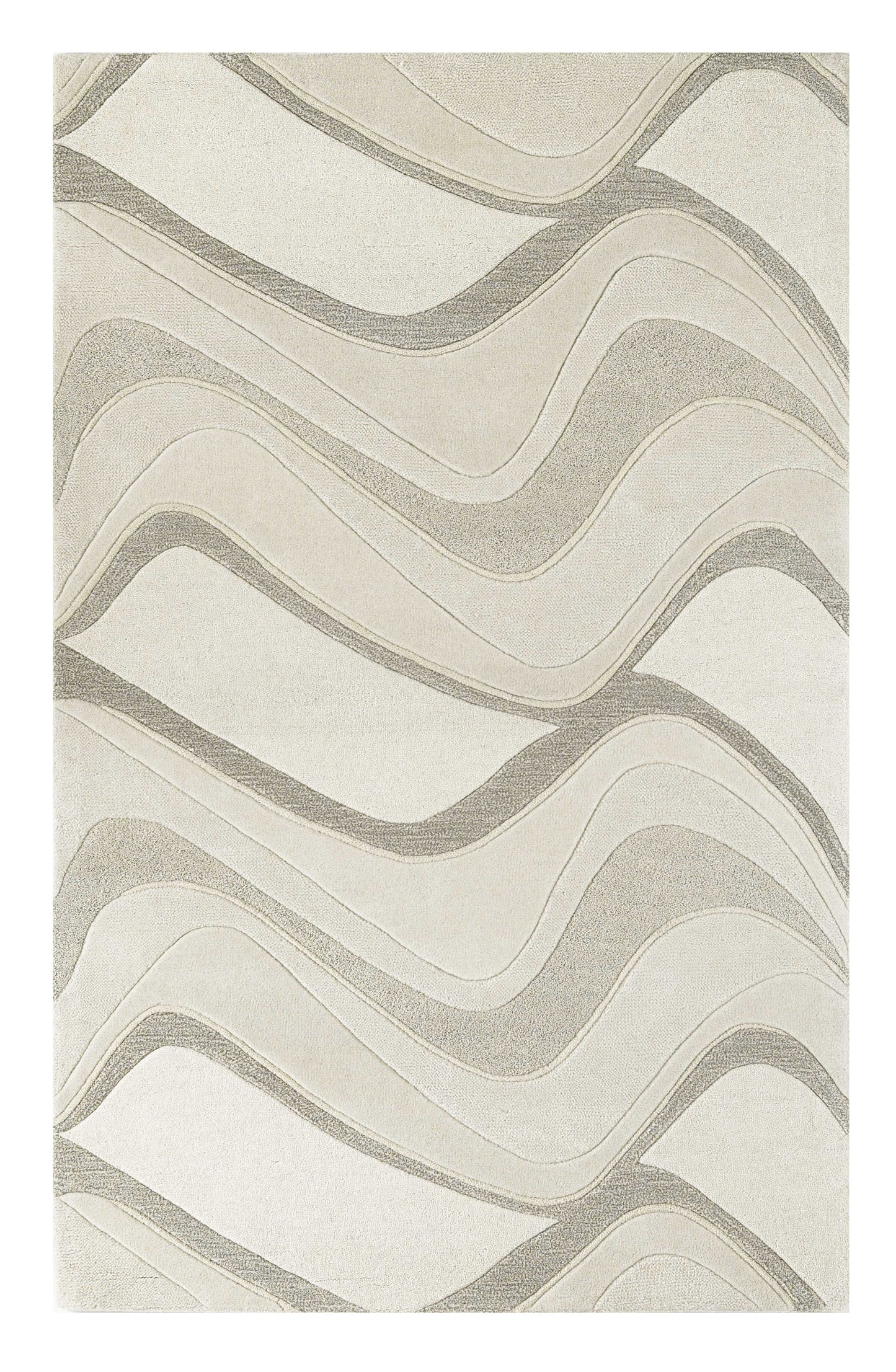 5' X 8' Ivory Hand Tufted Abstract Waves Indoor Area Rug