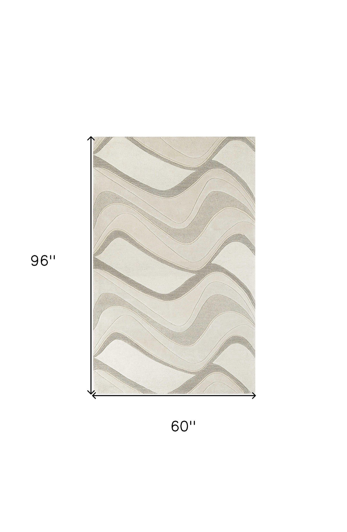 5' X 8' Ivory Hand Tufted Abstract Waves Indoor Area Rug