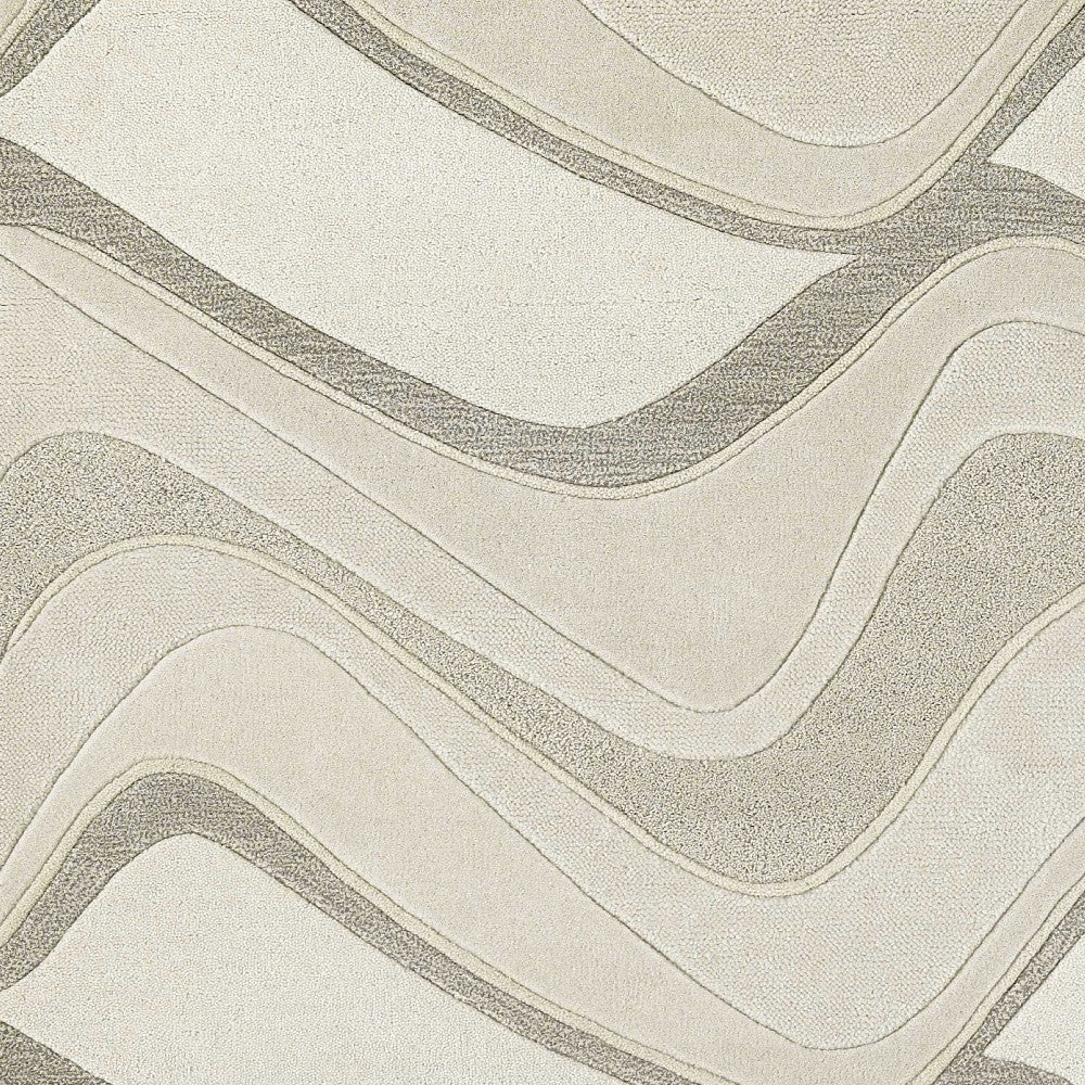 5' X 8' Ivory Hand Tufted Abstract Waves Indoor Area Rug