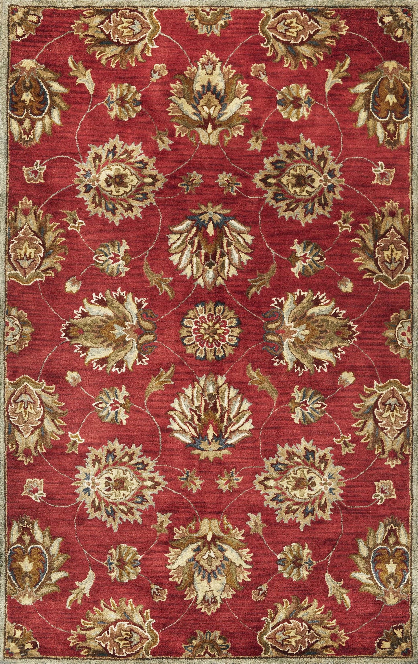 3'X5' Red Hand Tufted Wool Traditional Floral Indoor Area Rug