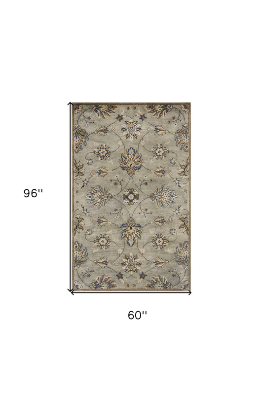 7' Grey Hand Tufted Wool Traditional Floral Indoor Area Rug