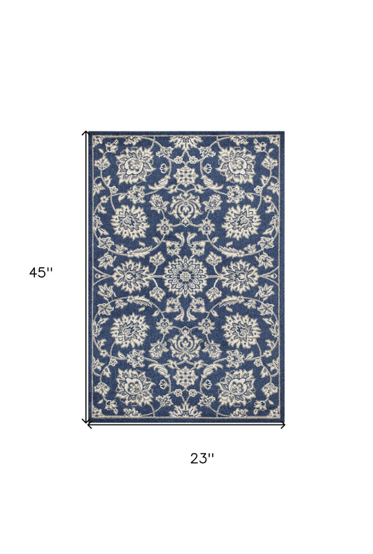 5' X 8' Denim Floral Vines Uv Treated Area Rug