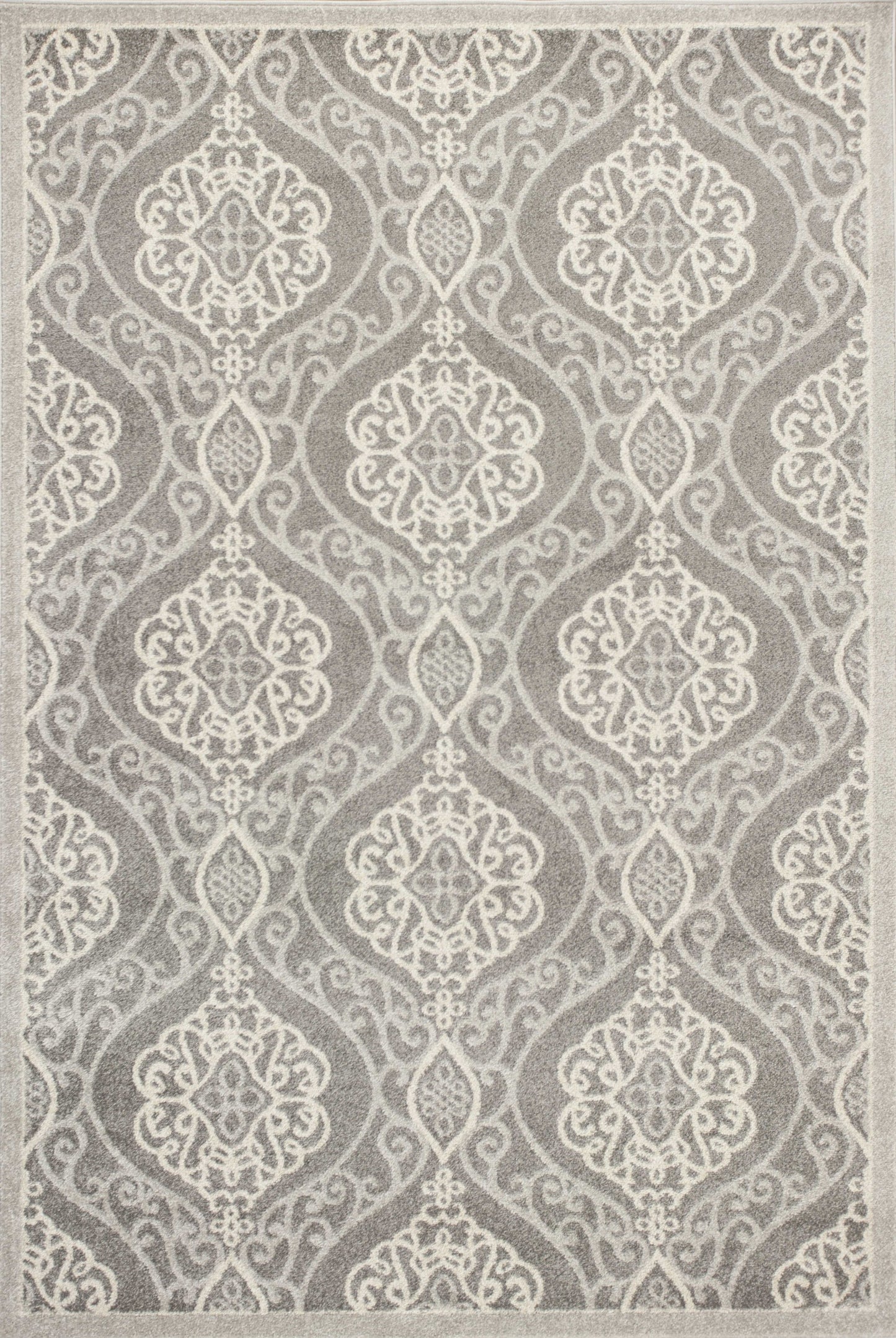 7'X10' Silver Grey Machine Woven Uv Treated Floral Ogee Indoor Outdoor Area Rug