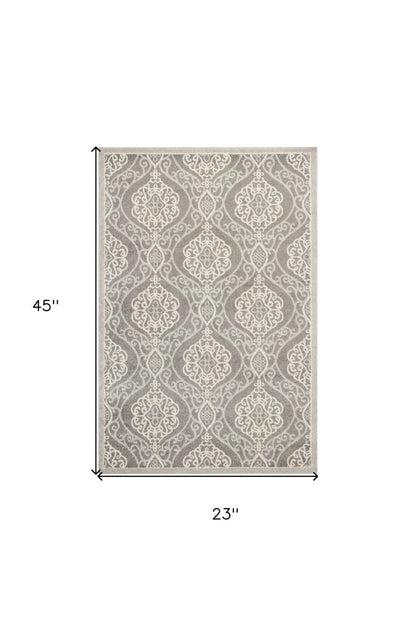 3' X 5' Silver Moroccan Indoor Outdoor Area Rug