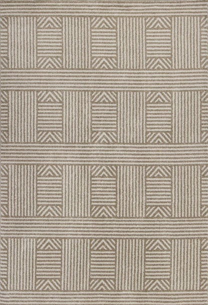 3' X 5' Beige And Ivory Geometric Indoor Outdoor Area Rug