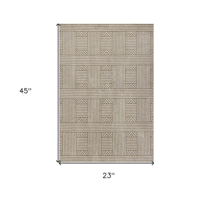 3' X 5' Beige And Ivory Geometric Indoor Outdoor Area Rug